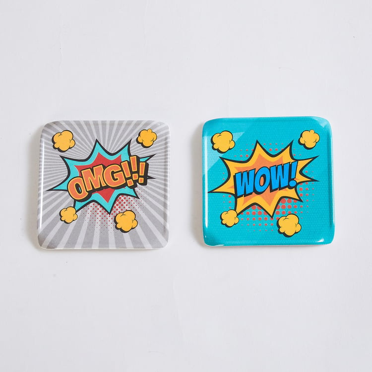 Raisa Comic Printed Melamine Coasters with Box - Set of 6