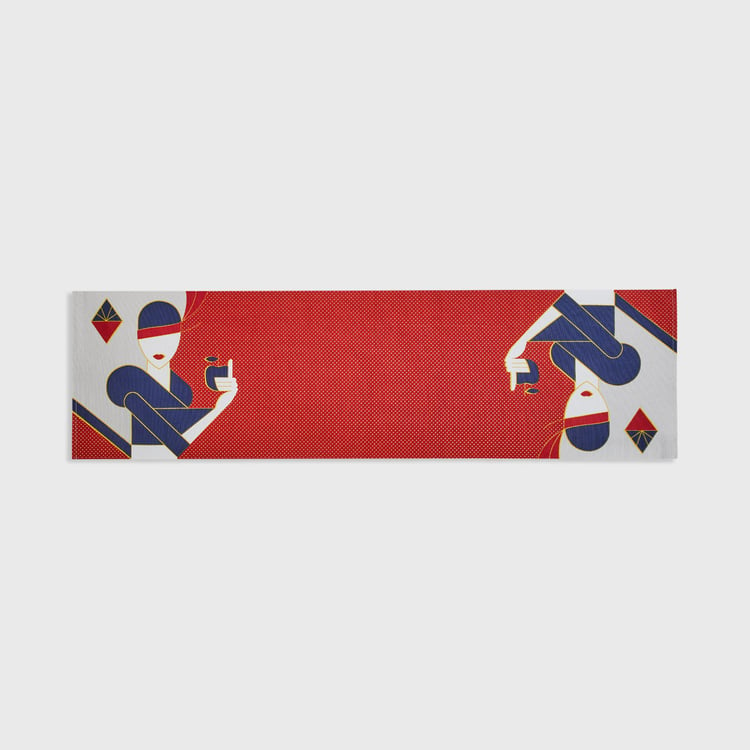 Raisa Red Textured House of Cards Printed Cotton Table Runner - 120x33cm