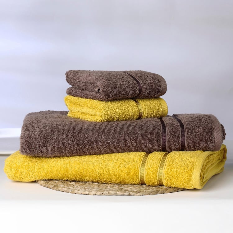 Spaces  Edira Mustard And Chocolate Cotton Towel Set - 4Pcs