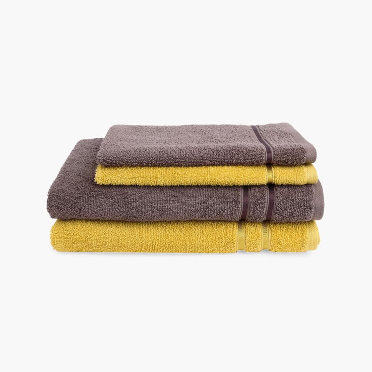 Spaces  Edira Mustard And Chocolate Cotton Towel Set - 4Pcs