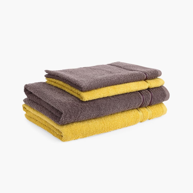 Spaces  Edira Mustard And Chocolate Cotton Towel Set - 4Pcs