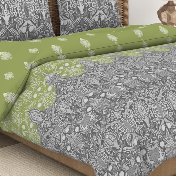 SPACES Adonia Green Printed Cotton King Size Bed-In-A-Bag Set - 4Pcs