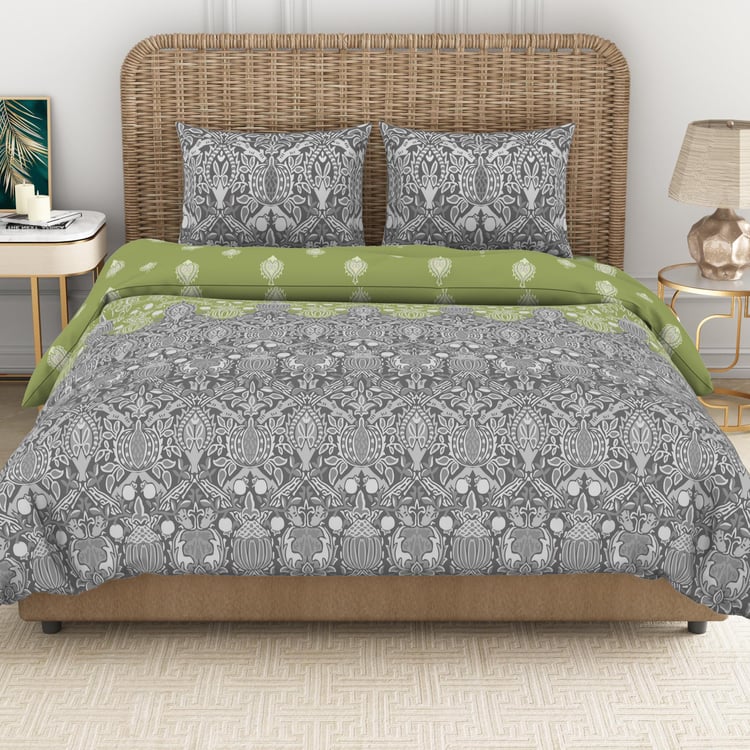 SPACES Adonia Green Printed Cotton King Size Bed-In-A-Bag Set - 4Pcs