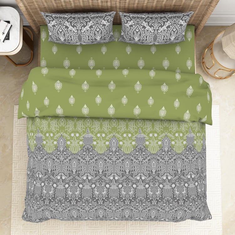 SPACES Adonia Green Printed Cotton King Size Bed-In-A-Bag Set - 4Pcs