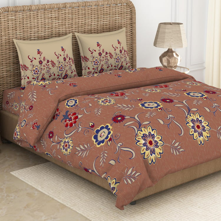 SPACES Adonia Brown Printed Cotton King Size Bed-In-A-Bag Set - 4Pcs