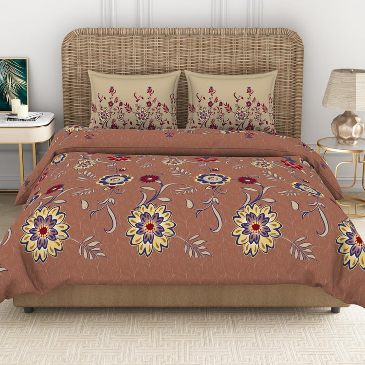 SPACES Adonia Brown Printed Cotton King Size Bed-In-A-Bag Set - 4Pcs