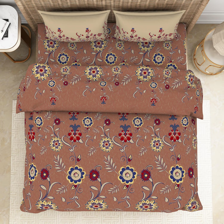 SPACES Adonia Brown Printed Cotton King Size Bed-In-A-Bag Set - 4Pcs