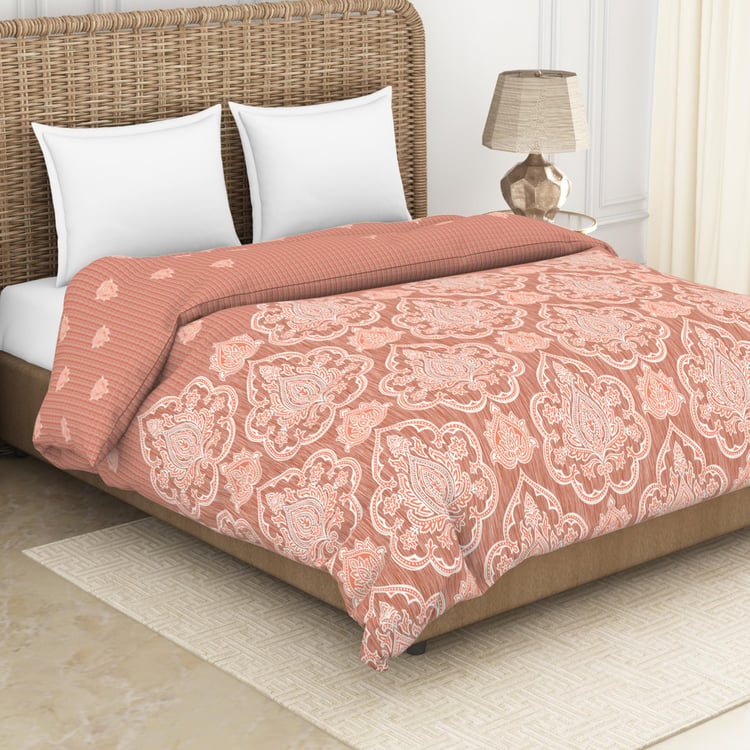 Spaces Adonia Peach Printed Cotton King Size Quilt - 224X270Cm