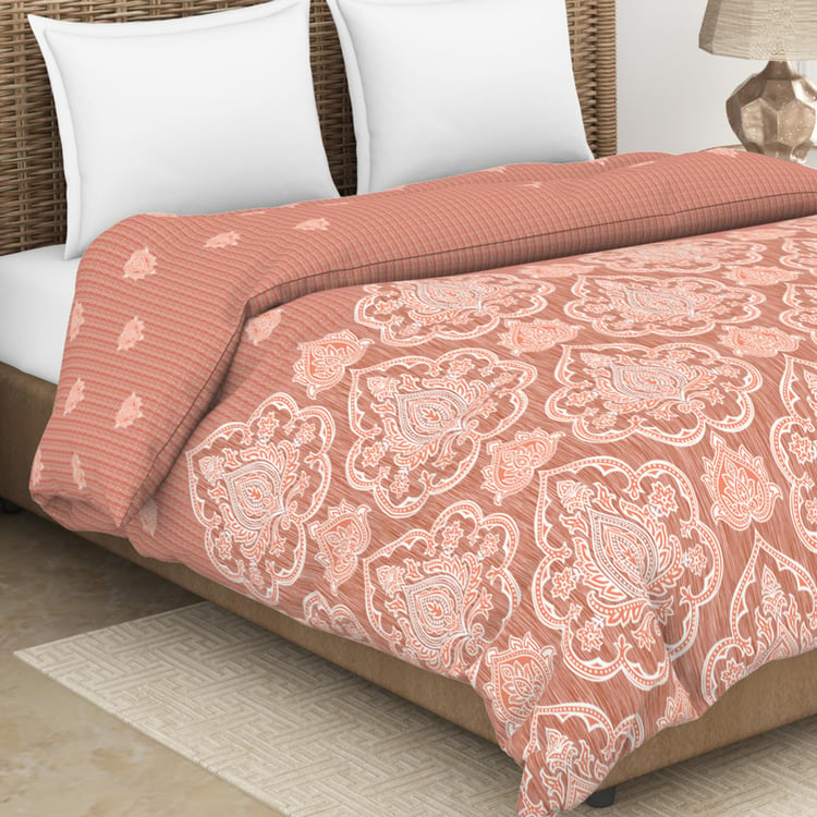 Spaces Adonia Peach Printed Cotton King Size Quilt - 224X270Cm