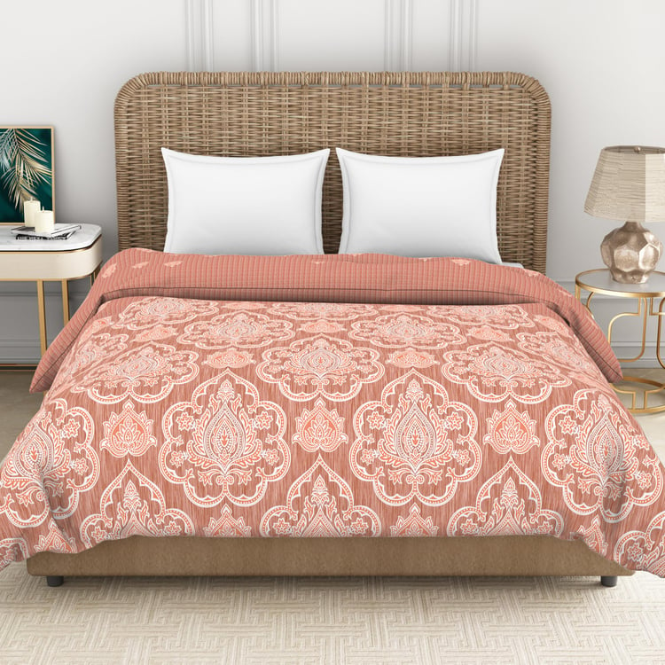 Spaces Adonia Peach Printed Cotton King Size Quilt - 224X270Cm