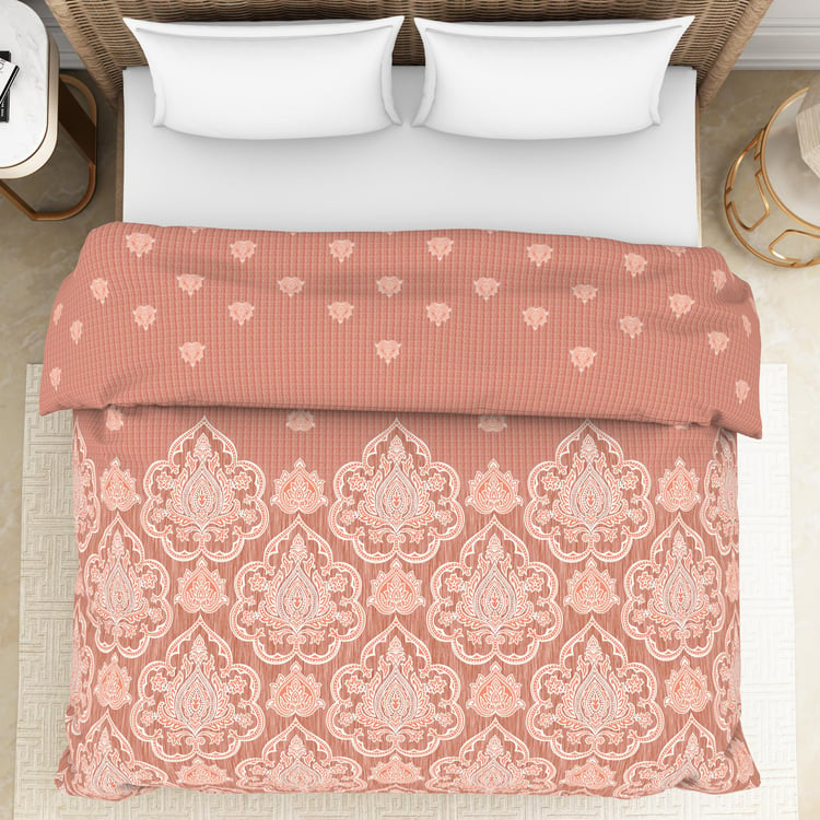 Spaces Adonia Peach Printed Cotton King Size Quilt - 224X270Cm