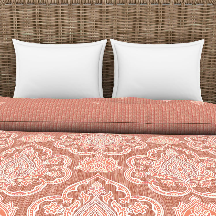 Spaces Adonia Peach Printed Cotton King Size Quilt - 224X270Cm