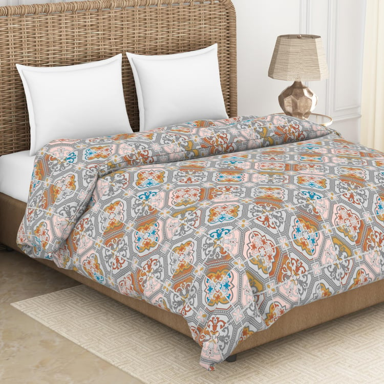 Spaces Adonia Grey Printed Cotton King Size Quilt - 224X270Cm