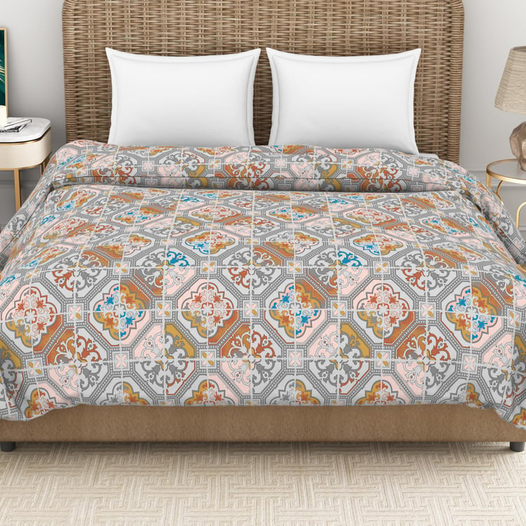 Spaces Adonia Grey Printed Cotton King Size Quilt - 224X270Cm