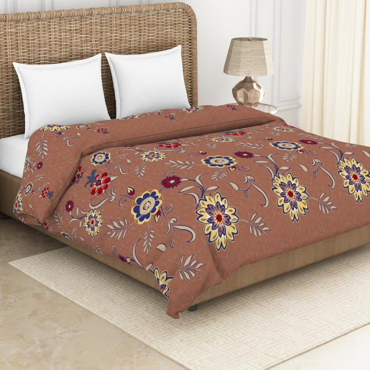 SPACES Adonia Brown Printed Cotton King Size Quilt - 224x270cm