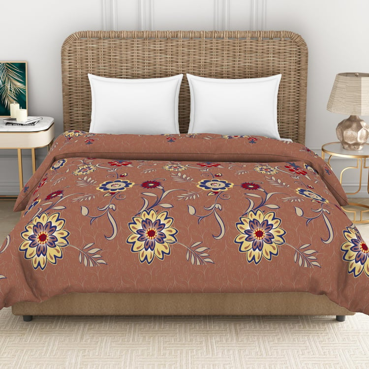 SPACES Adonia Brown Printed Cotton King Size Quilt - 224x270cm