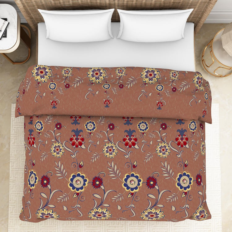 SPACES Adonia Brown Printed Cotton King Size Quilt - 224x270cm