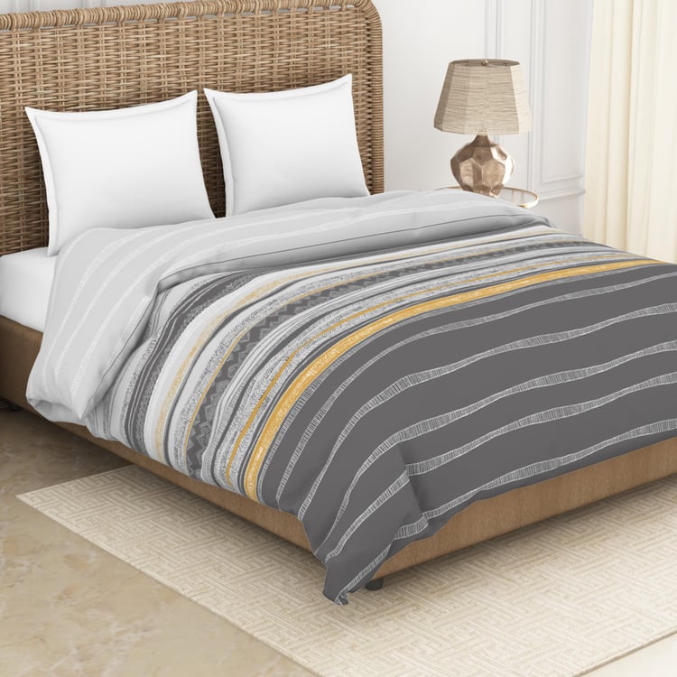 SPACES Adonia Grey Printed Cotton King Size Bed Quilt - 224x270cm