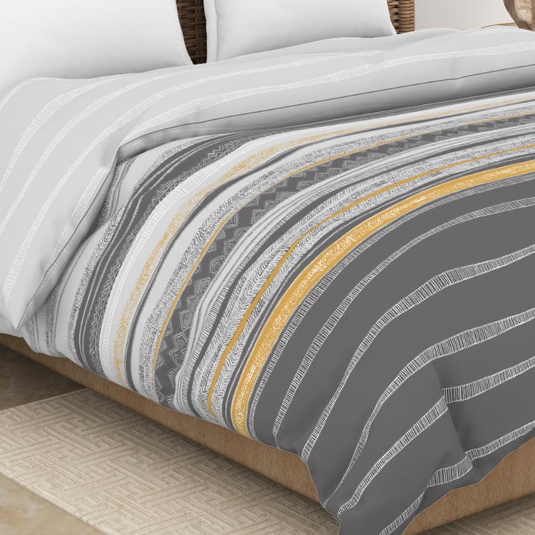 SPACES Adonia Grey Printed Cotton King Size Bed Quilt - 224x270cm