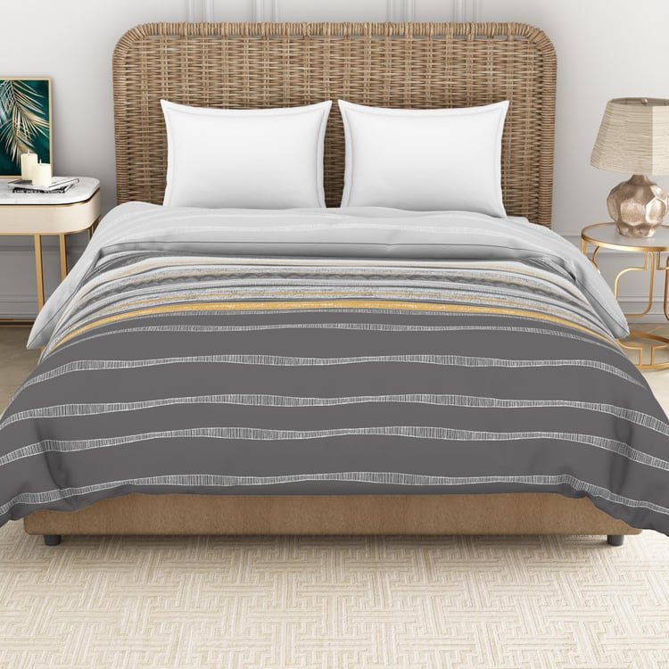 SPACES Adonia Grey Printed Cotton King Size Bed Quilt - 224x270cm