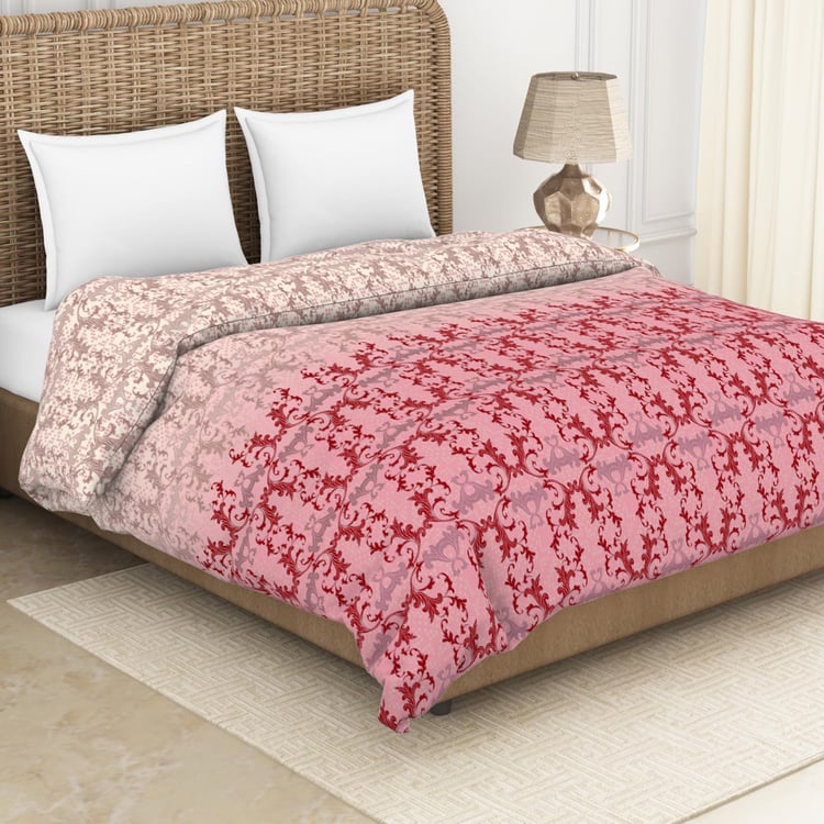 Spaces Adonia Red Printed Cotton Double Bed Quilt - 224X270Cm