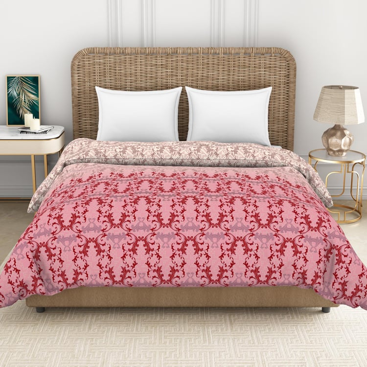 Spaces Adonia Red Printed Cotton Double Bed Quilt - 224X270Cm