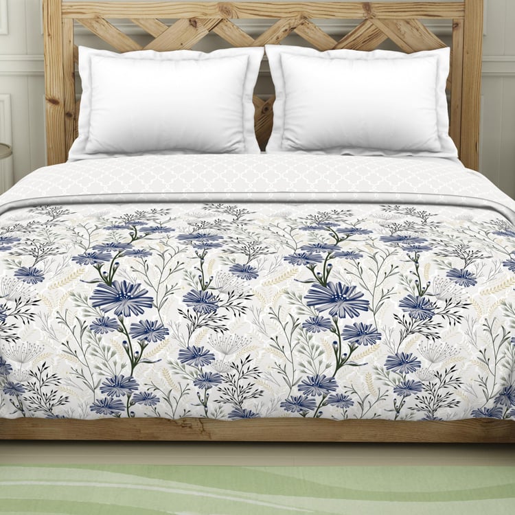 Spaces Blockbuster White Printed Cotton King Size Quilt - 224X270Cm