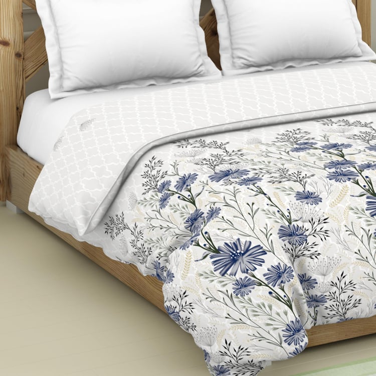 Spaces Blockbuster White Printed Cotton King Size Quilt - 224X270Cm