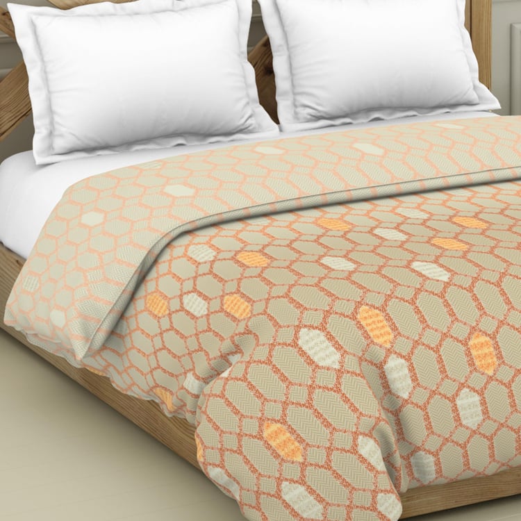 Spaces Blockbuster Orange Printed Cotton Double Bed Quilt - 224X270Cm