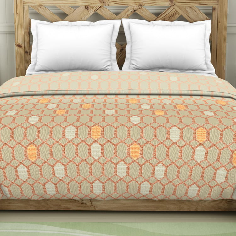 Spaces Blockbuster Orange Printed Cotton Double Bed Quilt - 224X270Cm