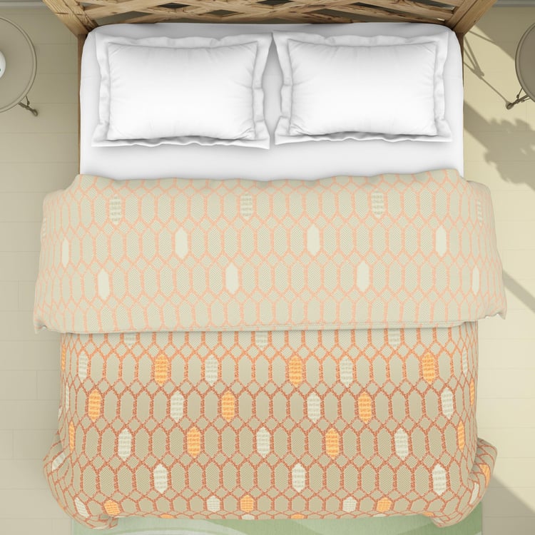 Spaces Blockbuster Orange Printed Cotton Double Bed Quilt - 224X270Cm