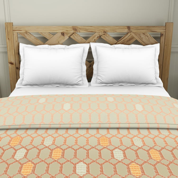 Spaces Blockbuster Orange Printed Cotton Double Bed Quilt - 224X270Cm