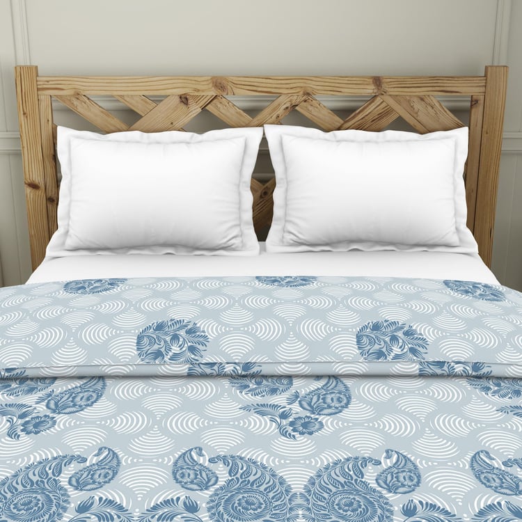 Spaces Blockbuster Blue Printed Cotton Double Bed Quilt - 224X270Cm