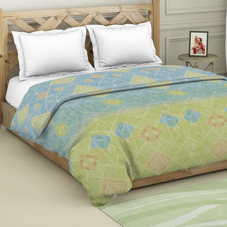 Spaces Blockbuster Blue Printed Cotton King Size Quilt - 224X270Cm