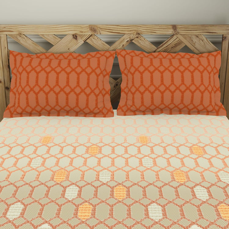 SPACES Blockbuster Orange Printed Cotton King Bedsheet Set - 224x274cm - 3Pcs