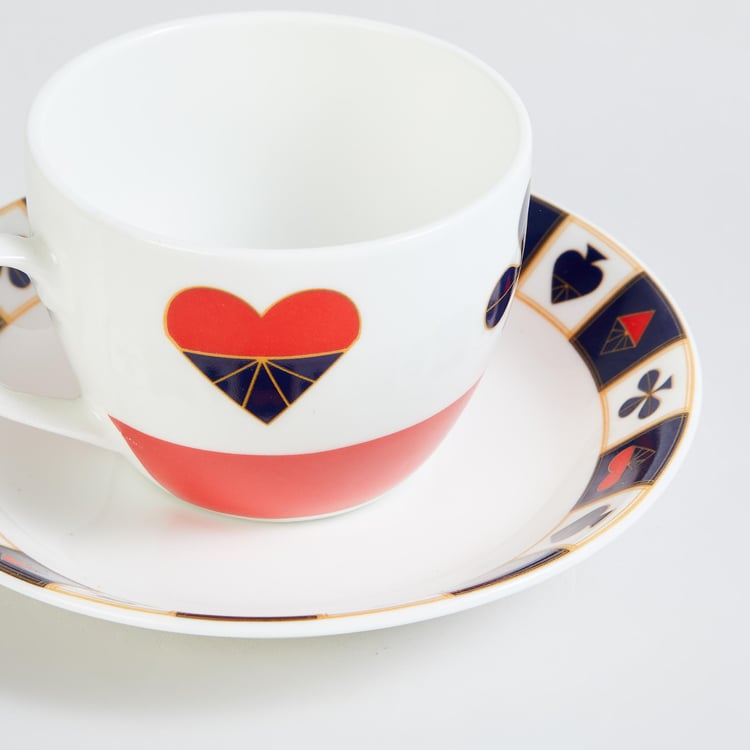 Raisa Deck of Cards White Printed Bone China Cup and Saucer - 220ml - 2Pcs