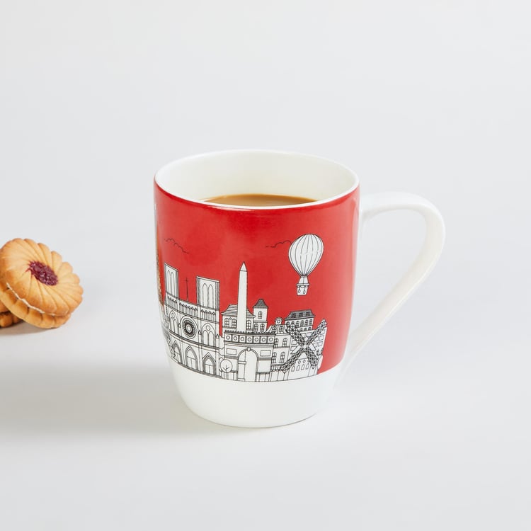 Raisa City Scape Red Printed Bone China Coffee Mug