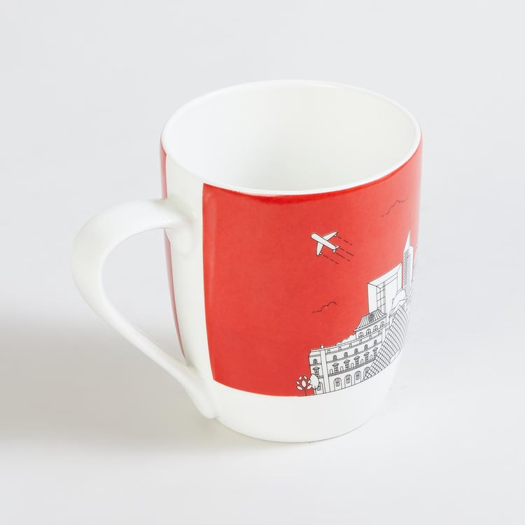 Raisa City Scape Red Printed Bone China Coffee Mug