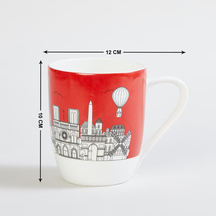 Raisa City Scape Red Printed Bone China Coffee Mug