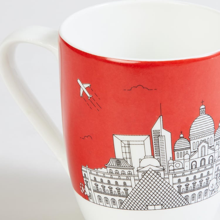 Raisa City Scape Red Printed Bone China Coffee Mug