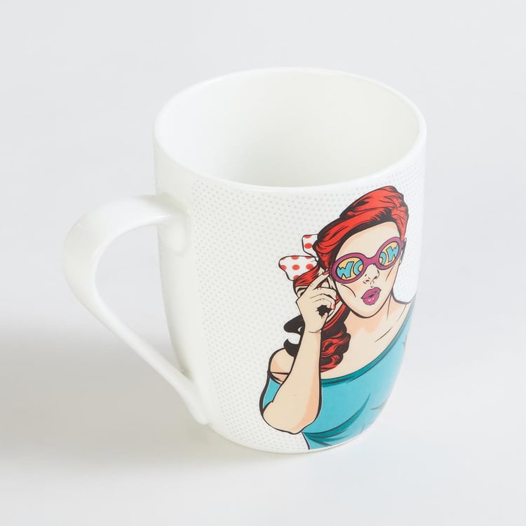 Raisa Comic White Printed Bone China Big Mug