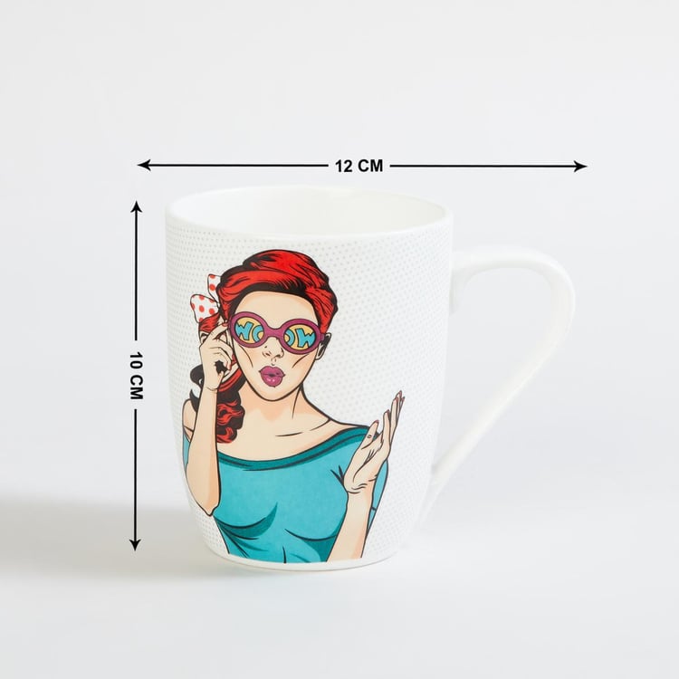 Raisa Comic White Printed Bone China Big Mug