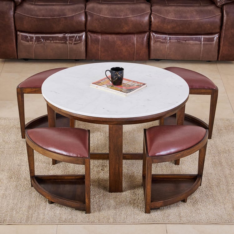 Apollo NXT Marble Top Coffee Table with Stools - Brown