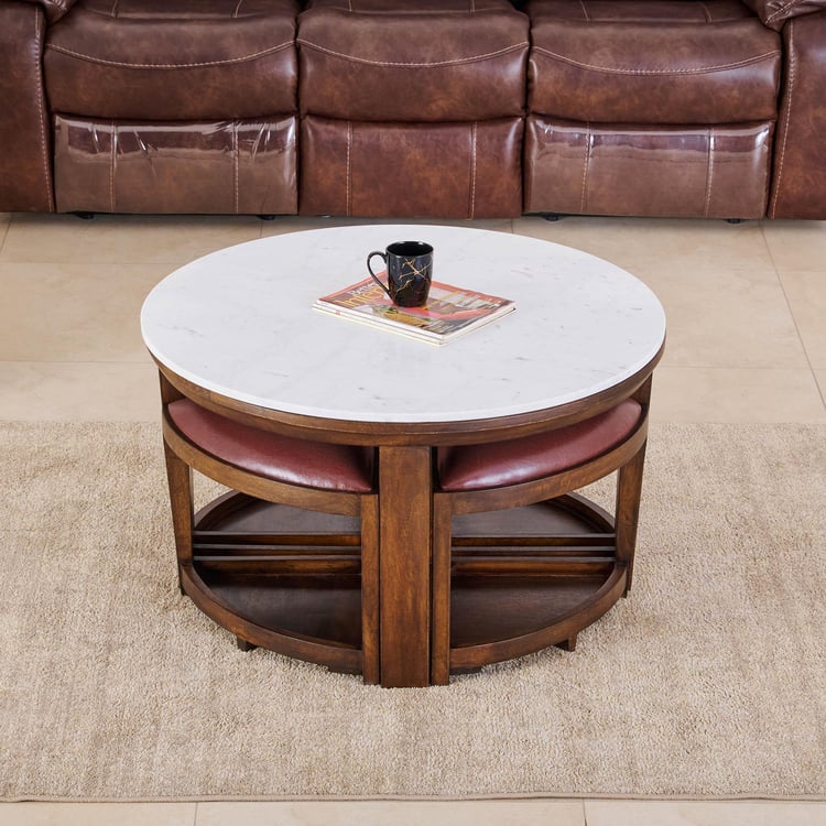 Apollo NXT Marble Top Coffee Table with Stools - Brown