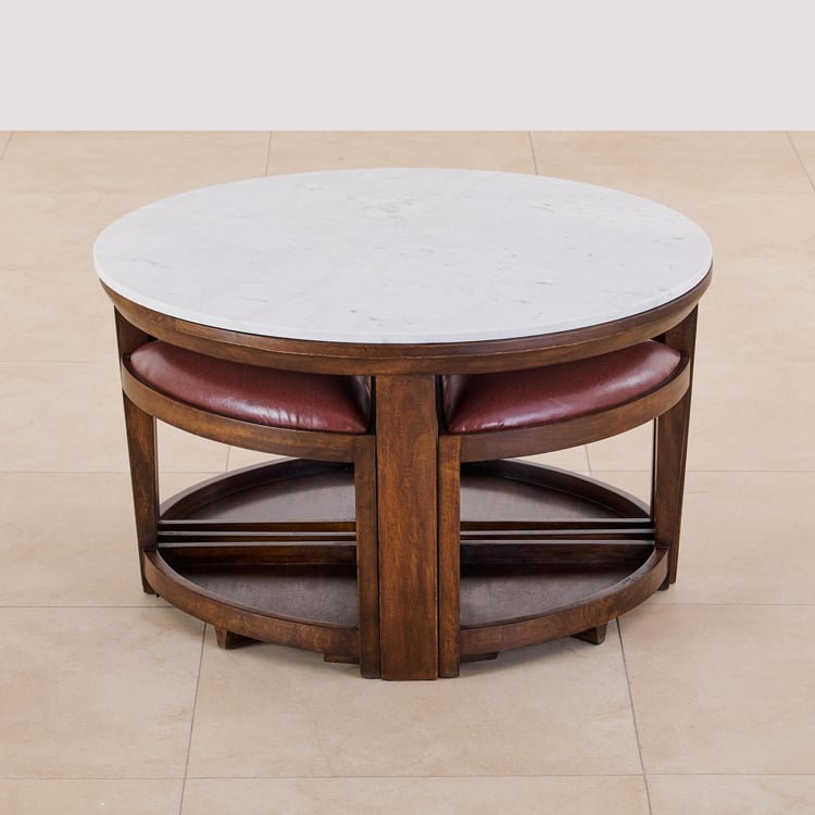 Apollo NXT Marble Top Coffee Table with Stools - Brown