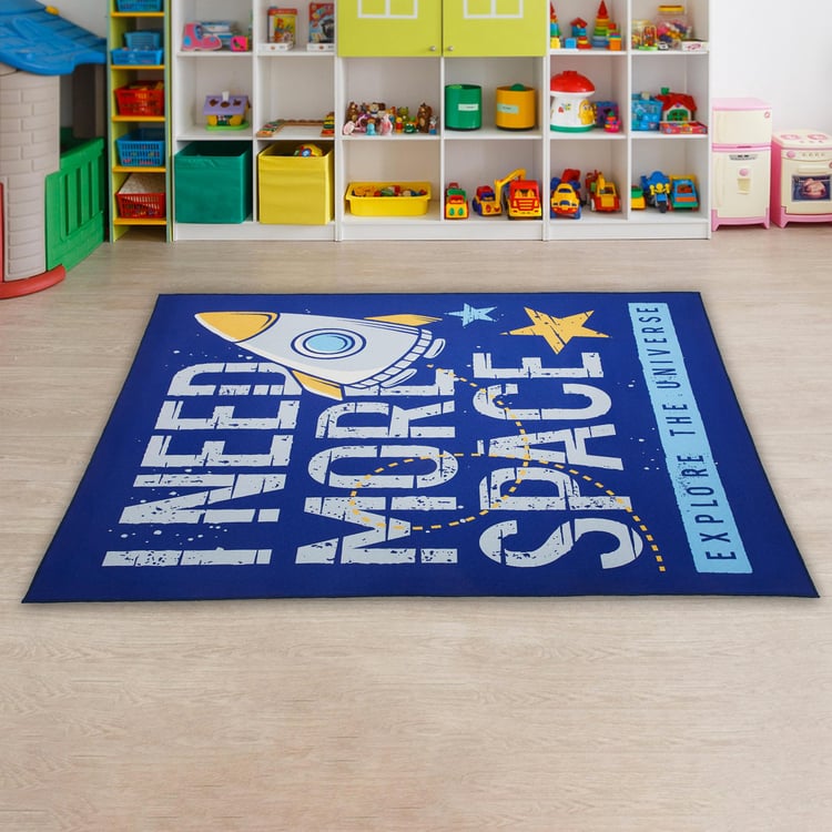 Corsica Slate Kids Spaceship Printed Anti-Slip Carpet - 150x100cm