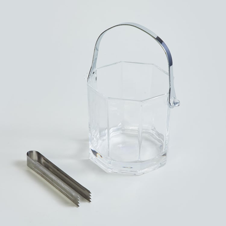 Wine Essential Clear Glass Ice Bucket with Steel Tong Clip - 800ml