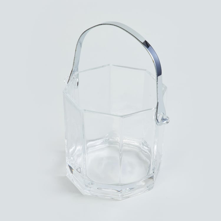 Wine Essential Clear Glass Ice Bucket with Steel Tong Clip - 800ml