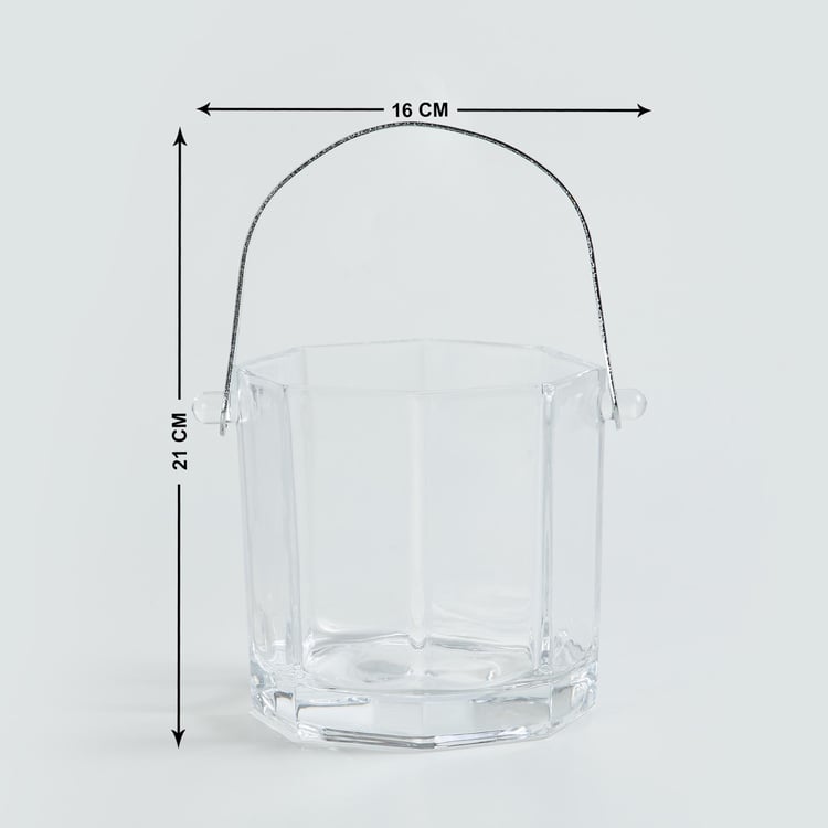 Wine Essential Clear Glass Ice Bucket with Steel Tong Clip - 800ml