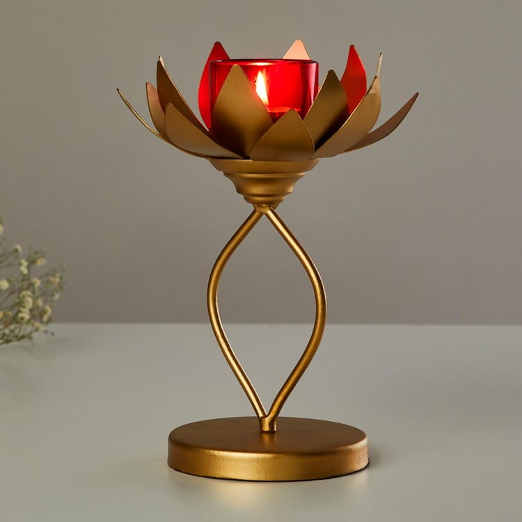 Corsica Kamal Glass T-Light Holder with Metal Stand